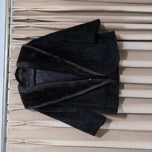 Vintage 1960's Women's Black Fairmoor Car Coat With Brown Fur Trim